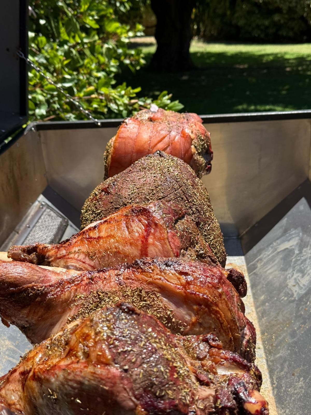South African braai catering — meat sizzling over wood coals
